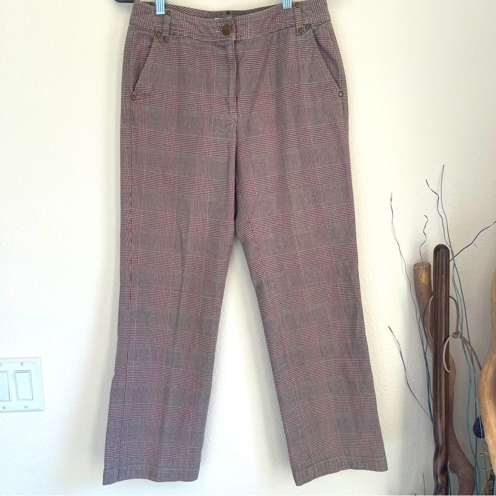 Talbots Plaid Chinos Pants Cotton Blend Stretch Brass Studs 8